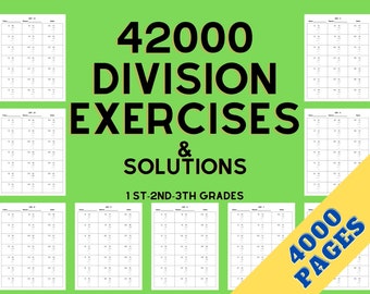 Math Exercises for 1st, 2nd, and 3rd Grade Kids - 42,000 Division Worksheets with Solutions - Instant Download