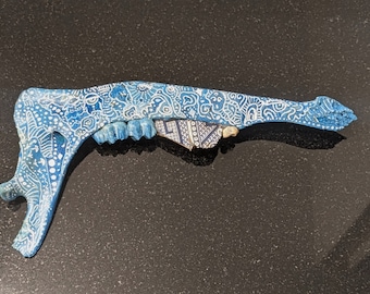 Bone Art - Deer Jawbone with Antique Pottery and Turtle Bone- Blue and White Forest Friends and Internal Chaos