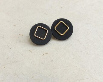 Ebony Check Gold Stud Earrings – Versatile, Elegant Stud Earrings with Gold Plated Sterling Silver