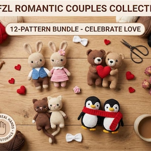 Gehaakt stel amigurumi-patronen, doe-het-zelfcadeau Valentijnsdag (pdf-patroonbundel 12-in-1)