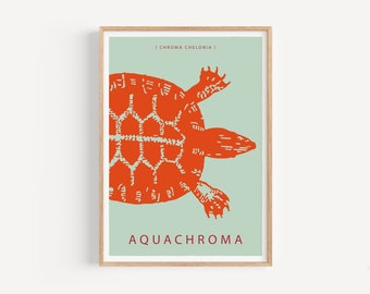 Chroma Chelonia - Levendige onderwaterwereld met oranje zeeschildpad op zeeschuim groene achtergrond