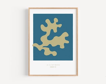 Eikenbladeren goudgeel donkerblauw - Kunstdruk, botanische print