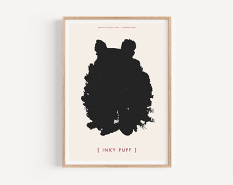 Inky Puff - abstracte print van een schattig wezen dat lijkt op een pluisbal