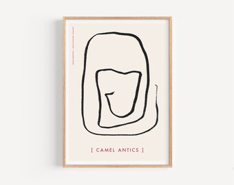 Camel Antics - eenvoudige grafische yogakunstprint, yogaposter