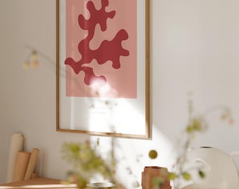 Oak Leaves Strawberry Ice Red Fine Art Botanical Print - Contemporary Gallery Wall Decor Modern Poster