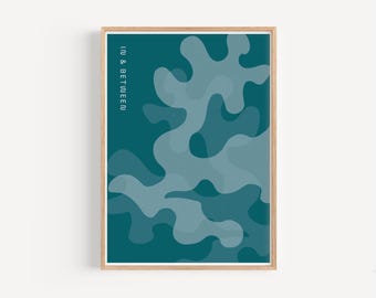 Eikenbladeren multi diep oceaanblauw - Kunstdruk, botanische print