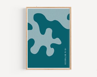 Eikenbladeren groot diepblauw lichtblauw - Kunstdruk, botanische print