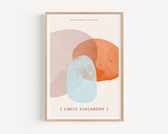 Circle Synchrony - Abstract Art Print, organische vorm in pastelkleuren oranje, blozen en blauw