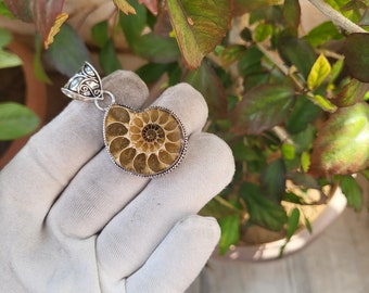 Ammonite Fossil Gemstone Handmade Pendant 925 Sterling Silver Pendant Gemstone Decent Jewelry Ammonite Fossil Pendant For Mom Gifts For Her