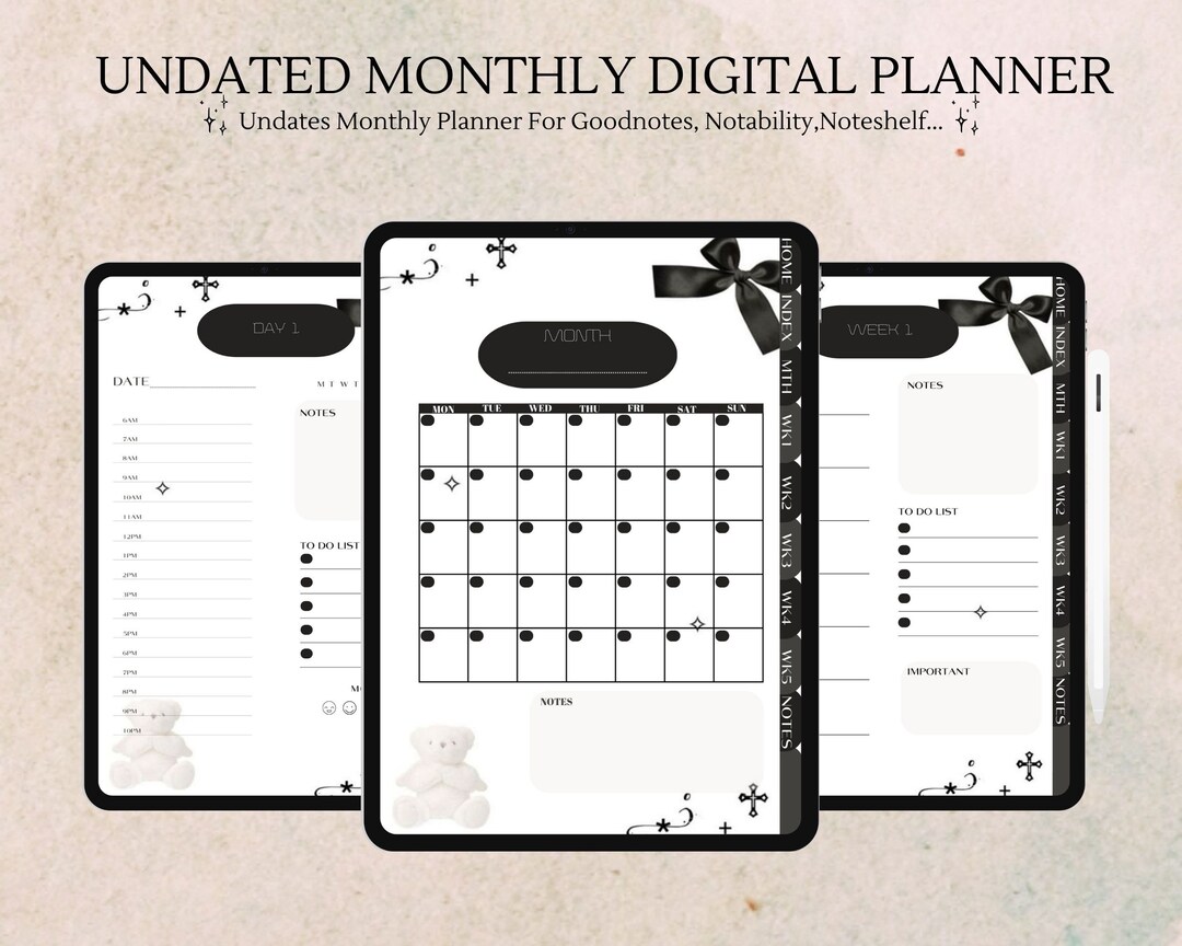 Undated Goodnotes Monthly Planner Monthly Digital Planner Etsy