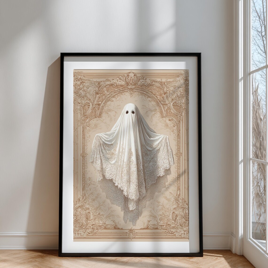 Victorian Lace Ghost Halloween Printable Wall Art, Gothic Haunted ...