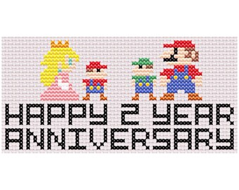 Retro Super Mario Peach Happy Cotton Anniversary Inspired Cross Stitch Pattern PDF Instant Download Geek Game 67x33