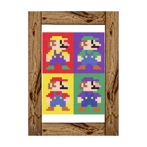 Retro Super Mario Inspired Wario Luigi Waluigi Cross Stitch Pattern PDF Instant Download Geek Game Beginner Simple 64x84