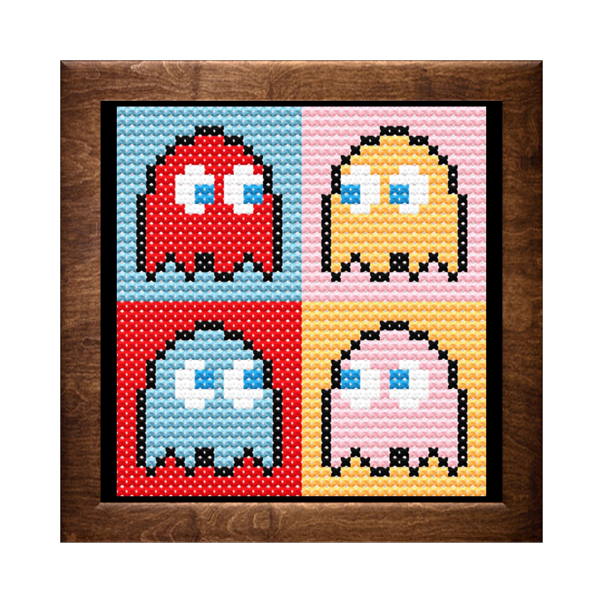 Retro Pac Man Ghosts Inspired Cross Stitch Pattern PDF Instant