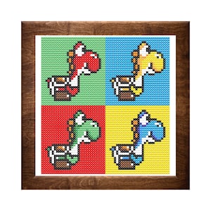 Retro Super Mario Yoshi Inspiriert Kreuzstich Muster PDF Sofort Download Geek Spiel Anfänger Einfach 60x64