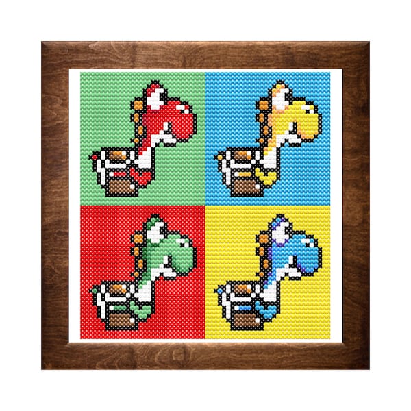 Retro Super Mario Yoshi Inspired Cross Stitch Pattern PDF Instant Download Geek Game Beginner Simple 60x64