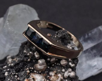 Blue-Green Sapphire Ring: 9ct Gold Dainty Stacking Band