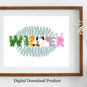 Children&#39;s Custom Jungle Themed Name Sign, Printable Custom Name Sign for Bedroom, Digital Download
