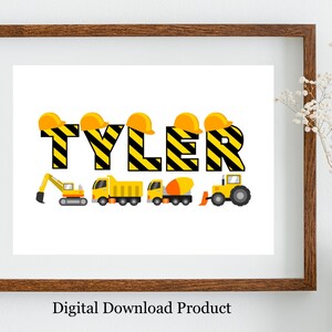 Children’s Custom Construction Themed Name Sign, Printable Custom Name Sign for Bedroom, Custom Digital Download