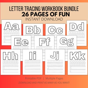 Letter Tracing Worksheets Learning Packet. Digital Download PDF Letter Tracing Workbook Pages.