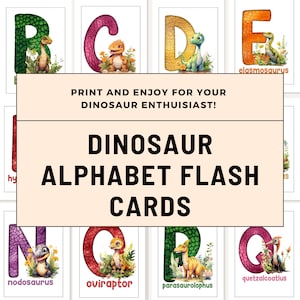 Dinosaur Alphabet Flashcard Set. Digital Download PDF product.