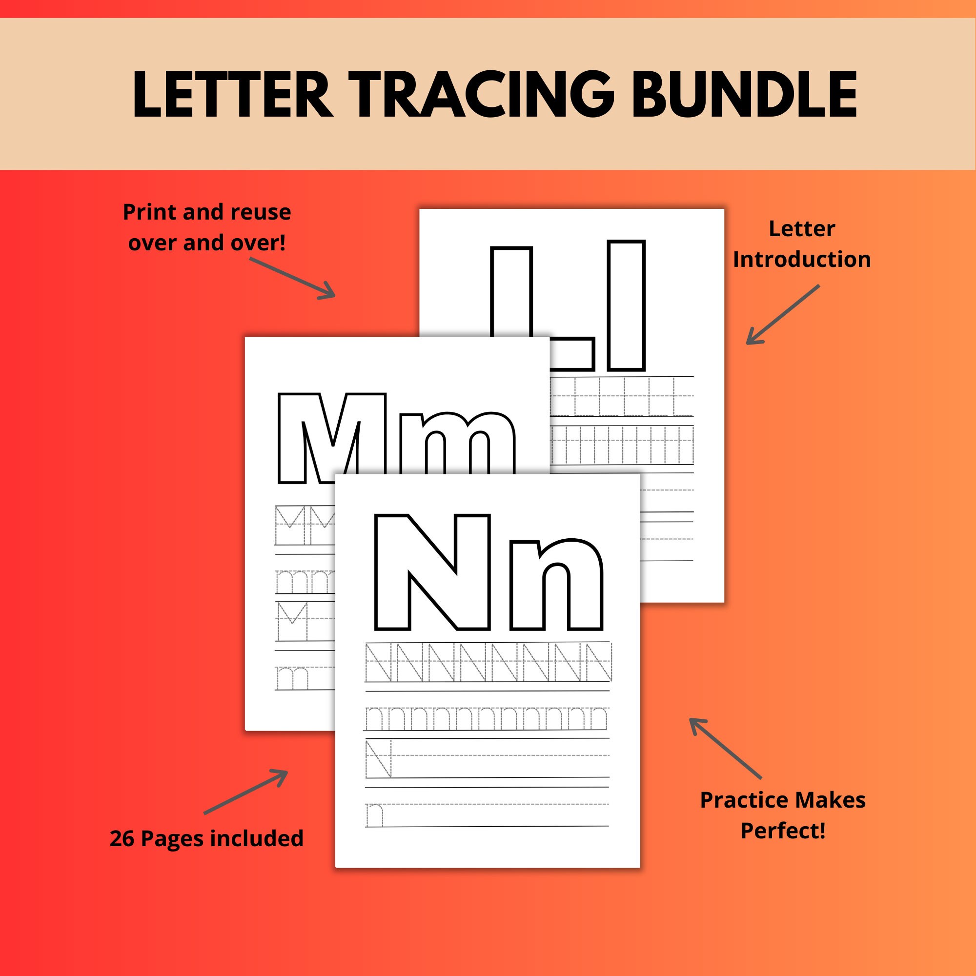 Letter Tracing Worksheets Learning Packet. Digital Download - Etsy