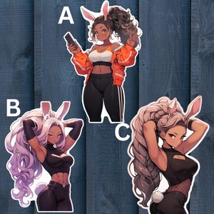 Beautiful Gym Bunny Girls Vinyl Premium Sticker 3 Pack | Water Resistant Anime Waifu Aesthetic Monster Girl Stickers