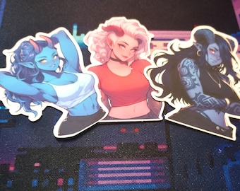 Fashionable Modern Tieflings Vinyl Sticker Pack | Water Resistant, Tear Resistant Fantasy Waifu Aesthetic Stickers