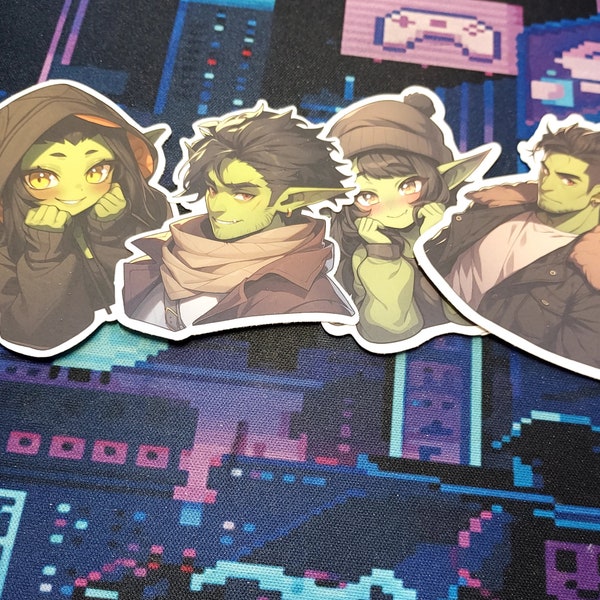 Cute Goblin Girls & Guys Vinyl Sticker 4 Pack | Water Resistant Fantasy Aesthetic Stickers