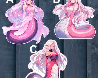 Pretty Pink Lamia Monster Girl Vinilo Pegatina 3 Pack / Resistente al agua Anime Estética Serpiente Chica Pegatinas