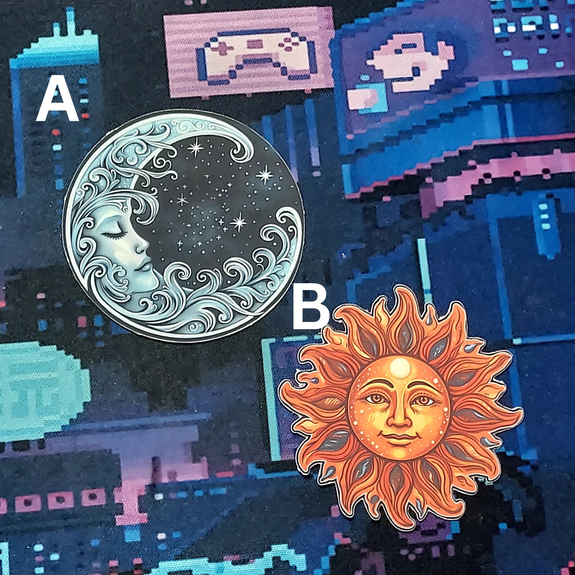 2 Pack) Celestial Moon And Sun Stickers - Moon And Sun Cosmic Decals ...