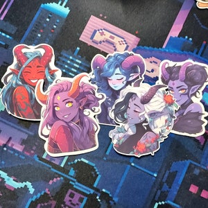 Charming Demon Tieflings Vinyl Sticker Pack | Water Resistant, Tear Resistant Fantasy Aesthetic Sticker Pack Female Variation