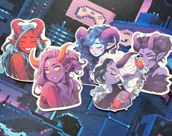 Charming Demon Tieflings Vinyl Sticker Pack | Water Resistant, Tear Resistant Fantasy Aesthetic Sticker Pack Female Variation