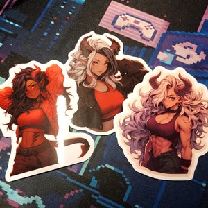 Bellissimo e forte Tiefling Waifu Vinyl Sticker Pack, adesivi fustellati resistenti all'acqua di qualità superiore, arte fantasy