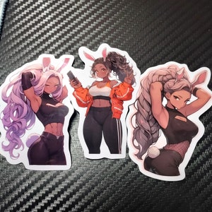 Lot d'autocollants haut de gamme en vinyle pour filles, lapins de gymnastique | Stickers fille monstre esthétique anime Waifu