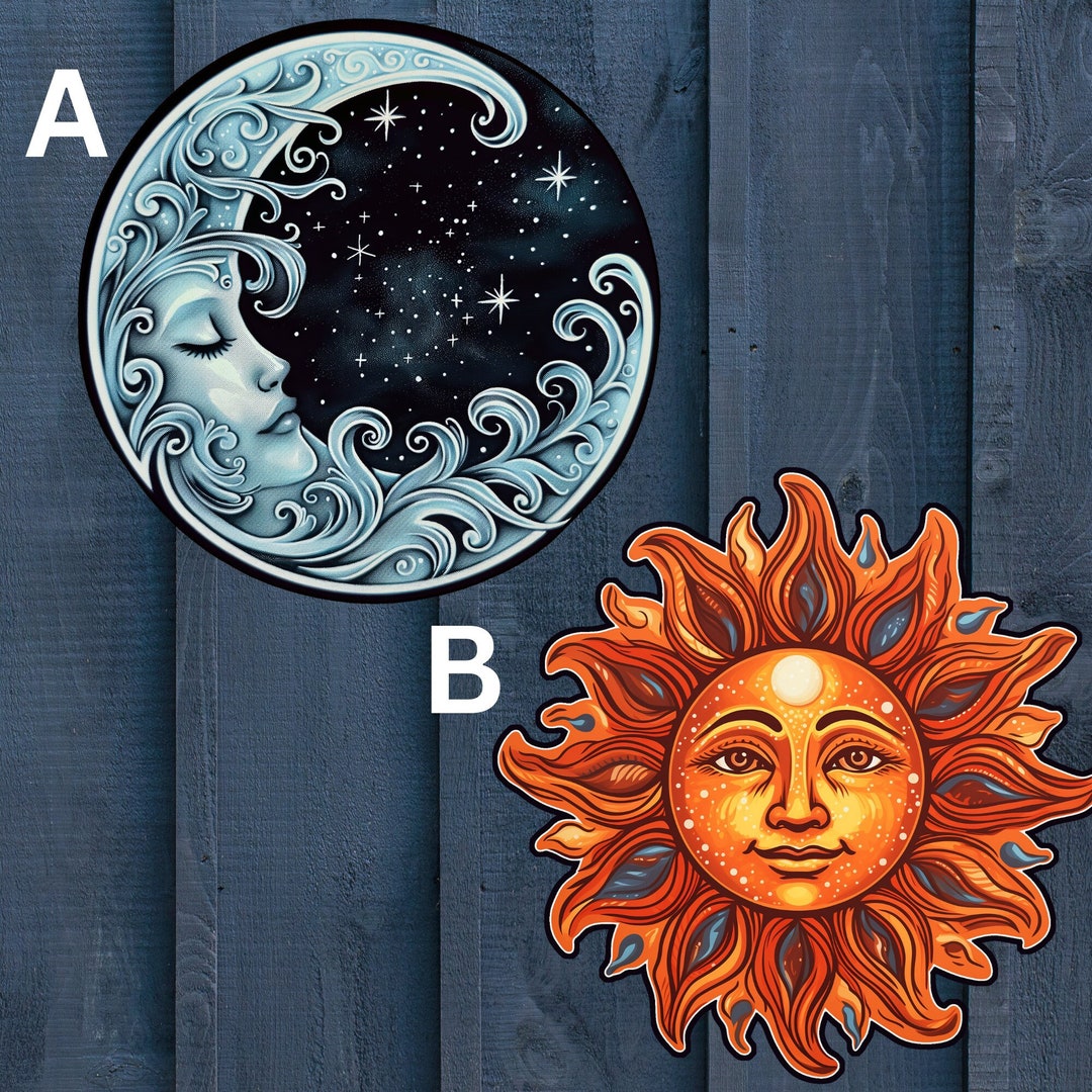 Celestial Sun & Moon Vinyl Sticker Pack Water Resistant Pretty ...