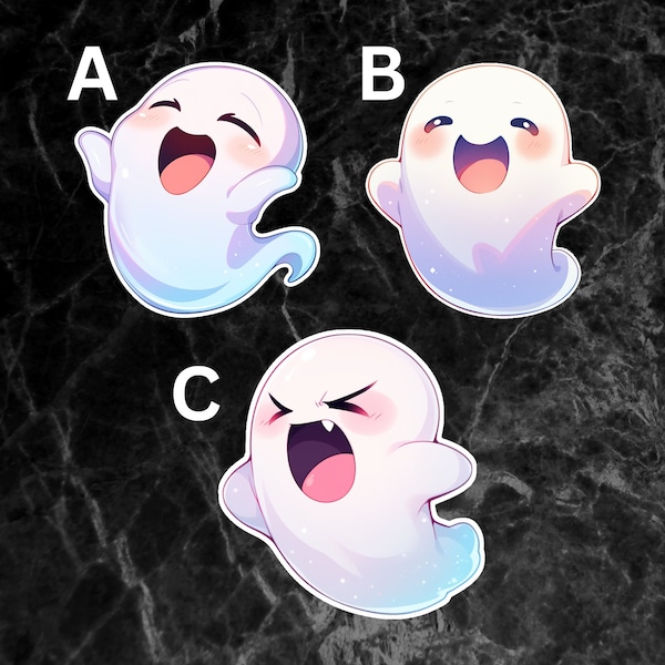 Adorable Hauntings Chibi Ghost Vinyl Sticker 3 Pack | Water Resistant, Tear Resistant Kawaii Halloween Aesthetic Sticker Pack