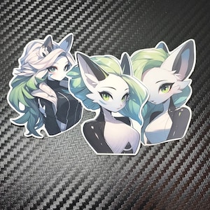 Cute Space Anthro Waifu Sticker Pack Vinyl Sticker Pack |  Pretty Alien Green Furry Aesthetic Stickers