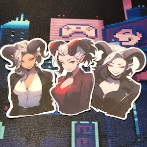 Lot d'autocollants professionnels élégants en vinyle Tiefling Waifu, autocollants découpés esthétiques résistants à l'eau d'art fantastique moderne