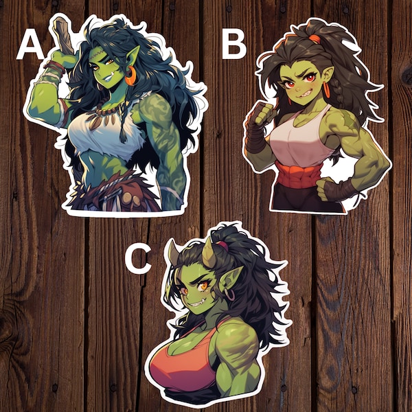 Strong Orc Girls Vinyl Sticker 3 Pack | Water Resistant, Tear Resistant Pretty Waifu Aesthetic Stickers