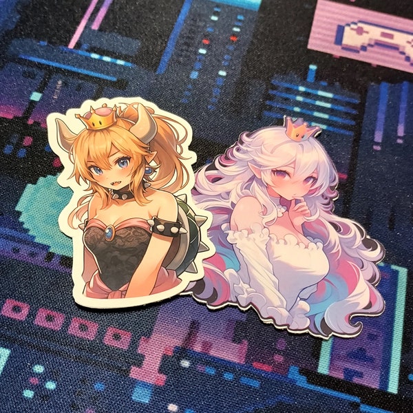 Charming Bowsette & Boosette Vinyl Sticker Double Pack | Water Resistant Cute Aesthetic Stickers