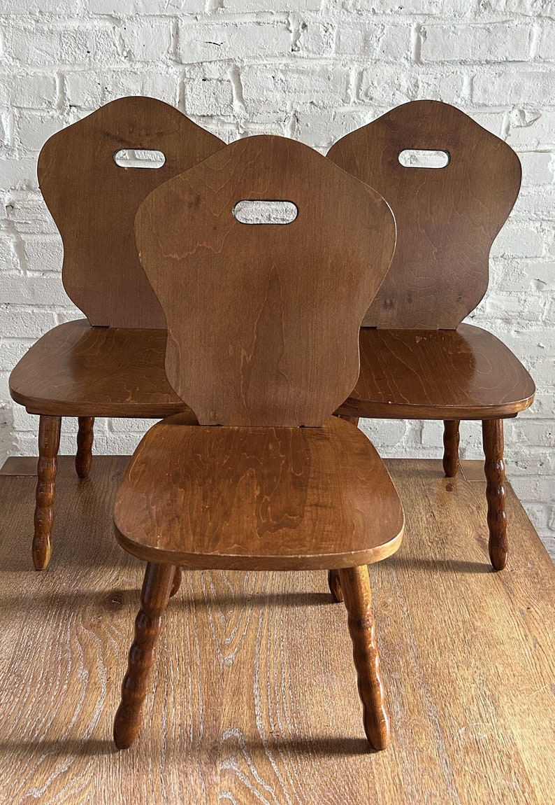 Set of 3 Made in Romania Solid Wood Decorative Stools / Children's