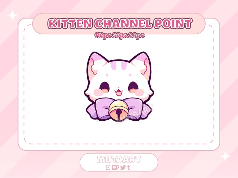 Icône de point de chaîne Chaton pour Twitch Chat pastel mignon avec ruban et cloche Émoticônes Twitch Discorde image 1