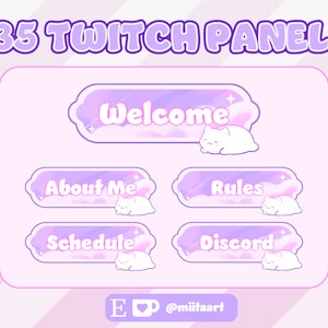 35 Pastel Sleeping Cat Panel set for Twitch | Dreamy Cloud Panels | Pink clouds | Purple clouds | Kawaii | Cute | Neko | Stream Panel Cat