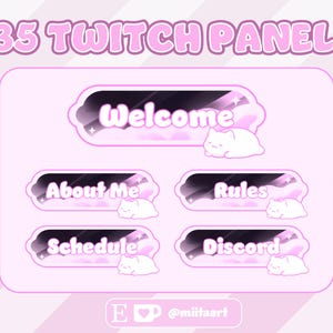 35 Pastel Sleeping Cat Panel set for Twitch | Black & Pink Dreamy Cloud Panels | Stream Panel Cat