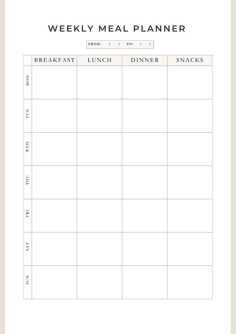 Weekly Meal Planner Digital & Printable, Editable PDF Meal Plan
