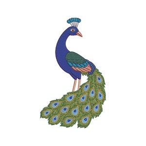 Kleurrijk Peacock Machine Borduurontwerp - Instant Download - 5 maten - Vogelborduurpatroon