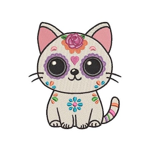 死者の日の子猫の機械刺繍デザイン - 即時ダウンロード - 9 サイズ - ハロウィン猫のパターン
