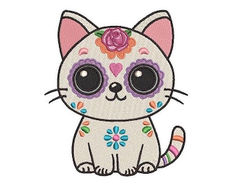 Day Of The Dead Kitty Machine Embroidery Design - Instant Download - 9 Sizes - Halloween Cat Pattern
