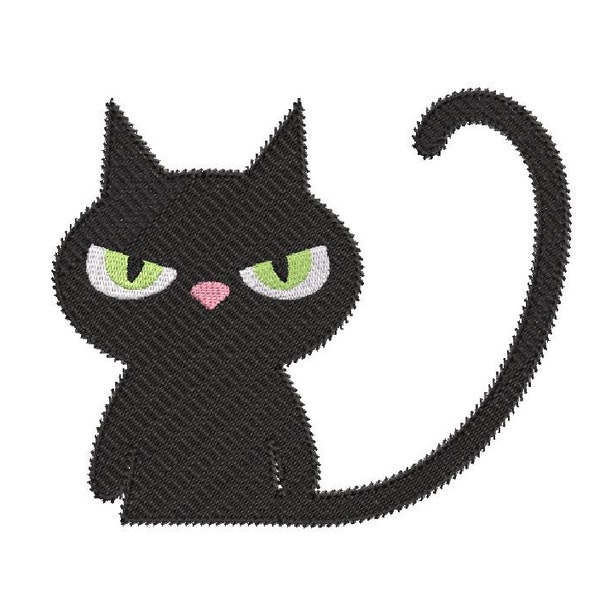 More Cat-a-tude Black Cat Machine Embroidery Design Pattern - 2 Versions - 2 Sizes - Instant Download - Black Halloween Cat